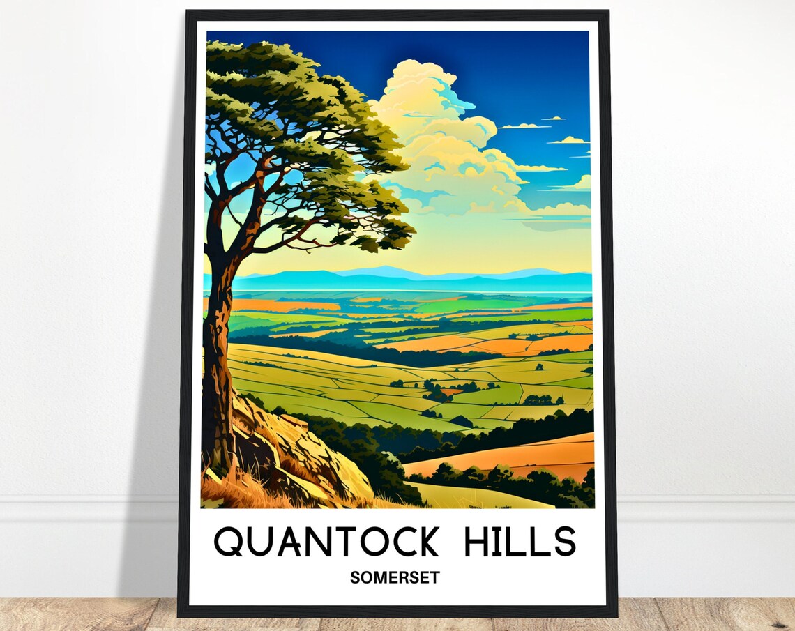 Quantock Hills Somerset Vintage Travel Rolling Countryside Poster