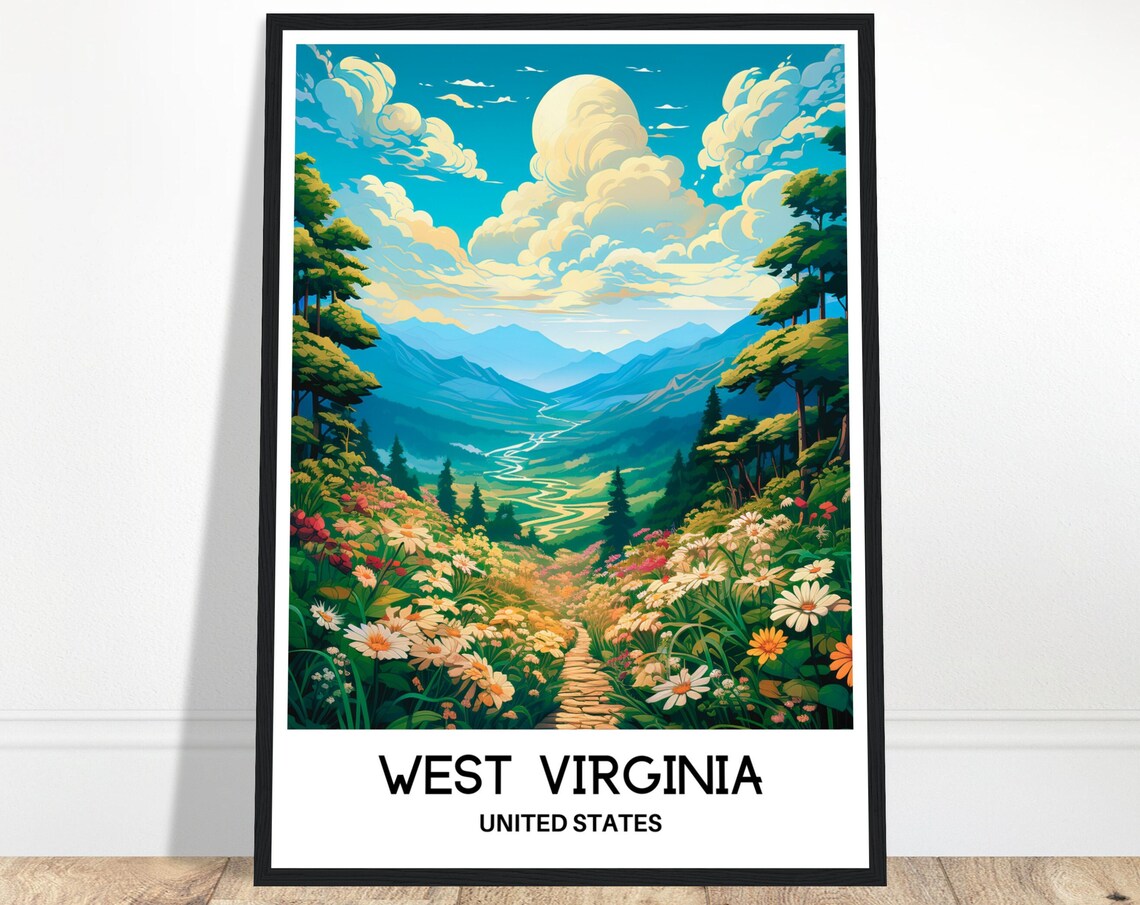 West Virginia Blooming Mountain Valley Wildflower Travel Poster