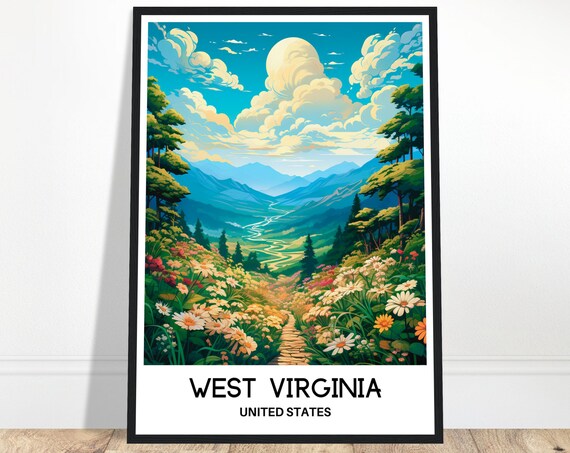 West Virginia Travel Print Poster Art America Lover Gift Wall Hanging Illustration Home Decor
