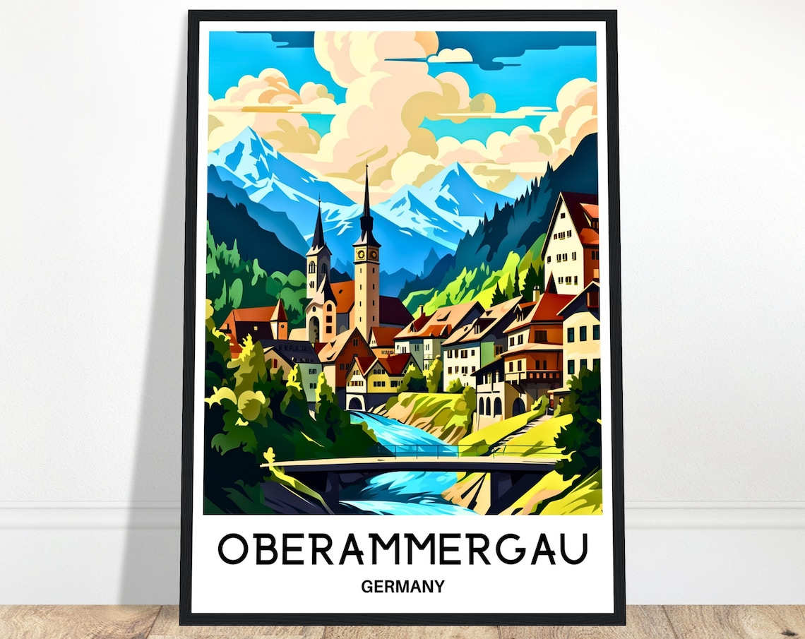Oberammergau Travel Poster, German Place Art Print