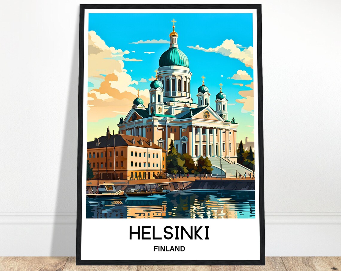 Helsinki Harbor Uspenski Cathedral Dome Finland Travel Poster