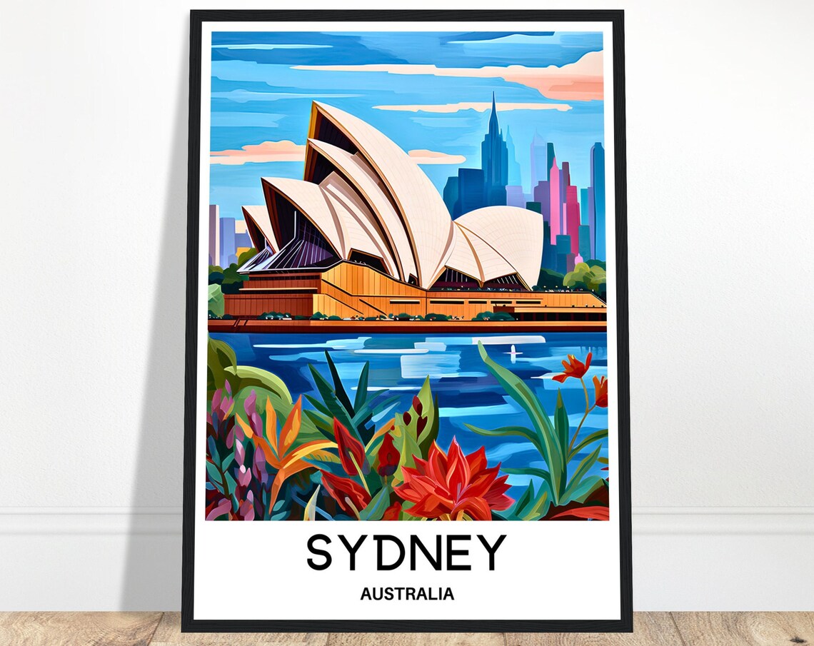 Sydney Opera House Harbour Floral Waterfront Australia Travel Poster