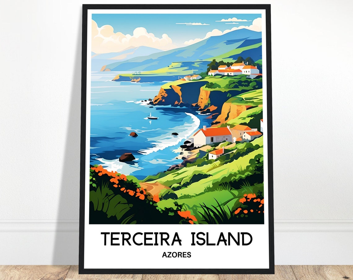 Terceira Island Travel Print Azores Poster Portuguese Art Print Portugal Lover Gift Wall Hanging Art Terceira Island Illustration