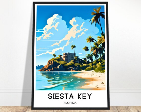 Siesta Key Travel Print Poster Art Florida Lover Gift Wall Hanging Island Illustration Home Decor