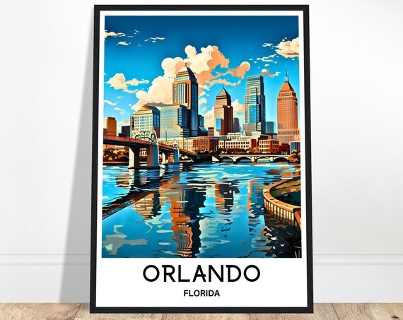 Orlando Travel Print Poster Art Florida Lover Gift Wall Hanging Home Office Desk Decor Illustration