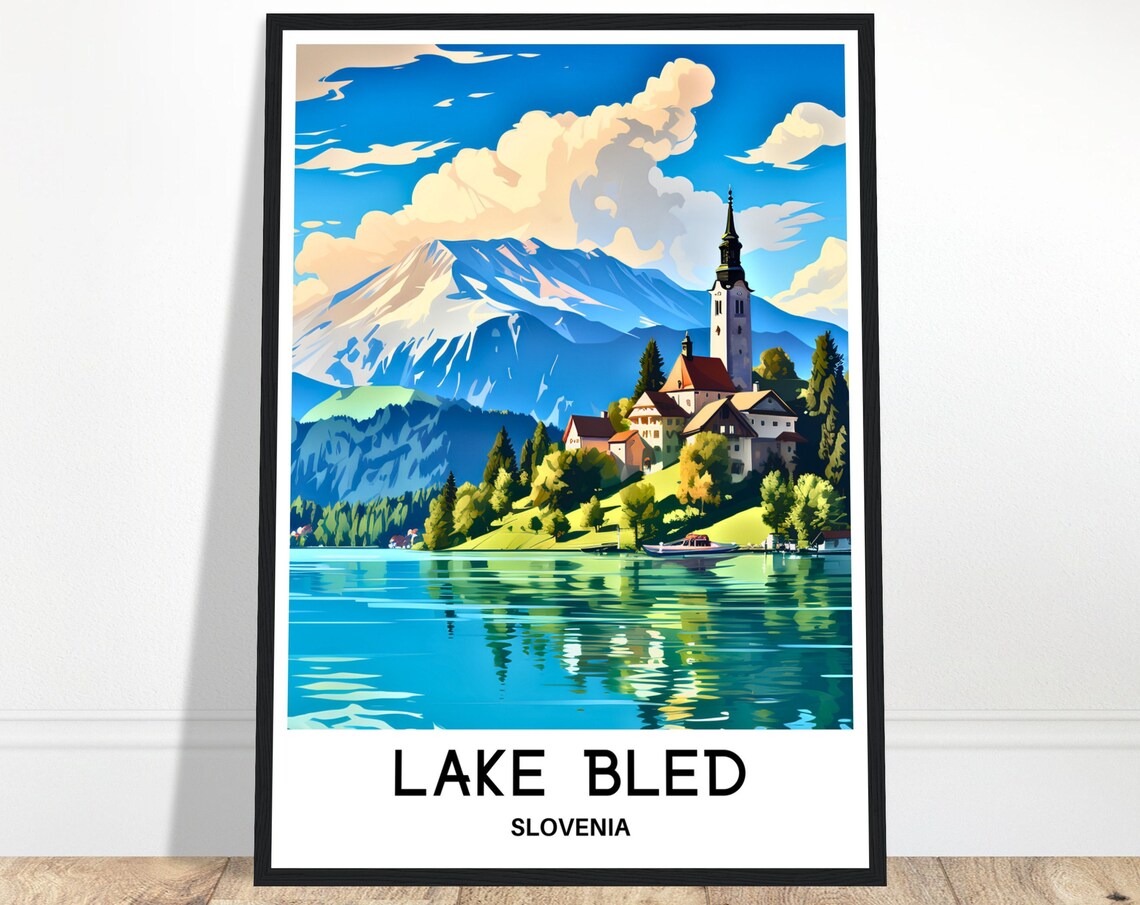 Lake Bled Island Church Julian Alps Slovenia Alpine Travel Poster