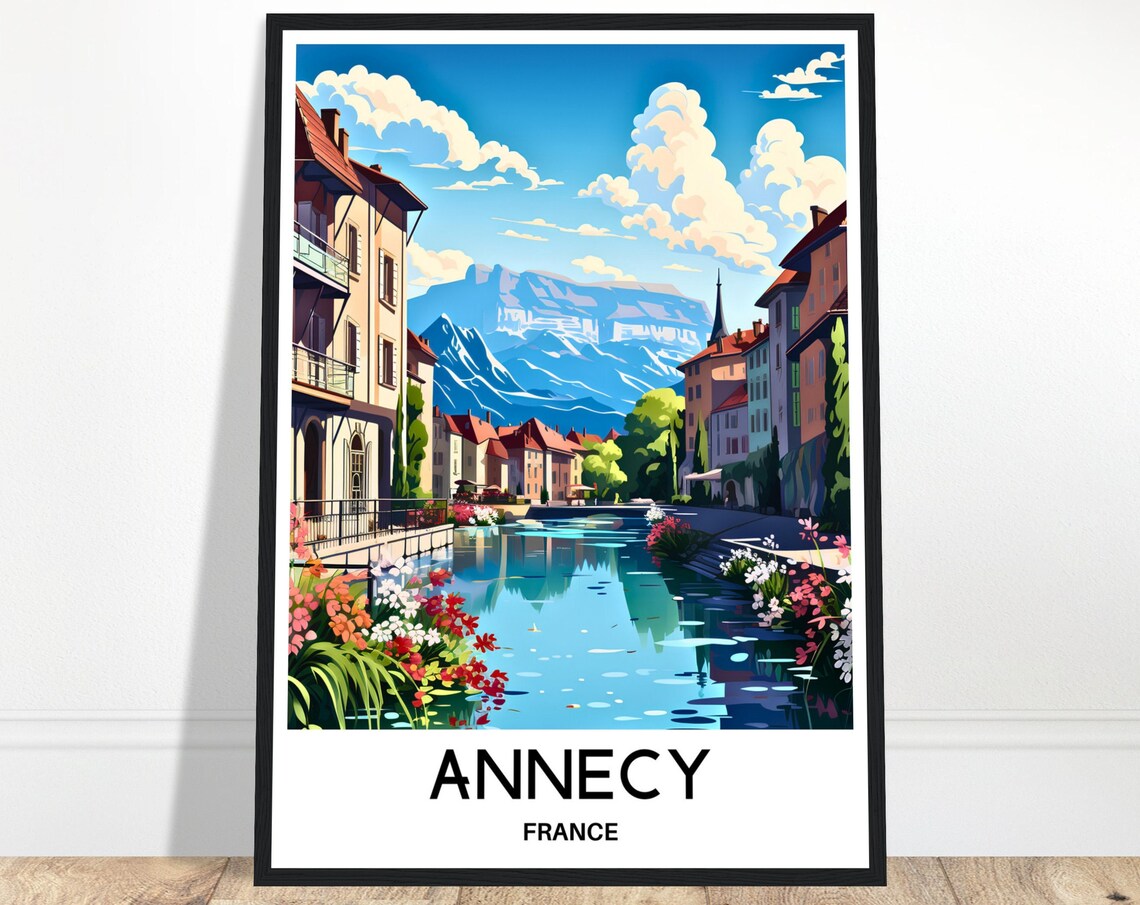 Annecy Canal Flower Bridge Alpine Old Town France Travel Poster