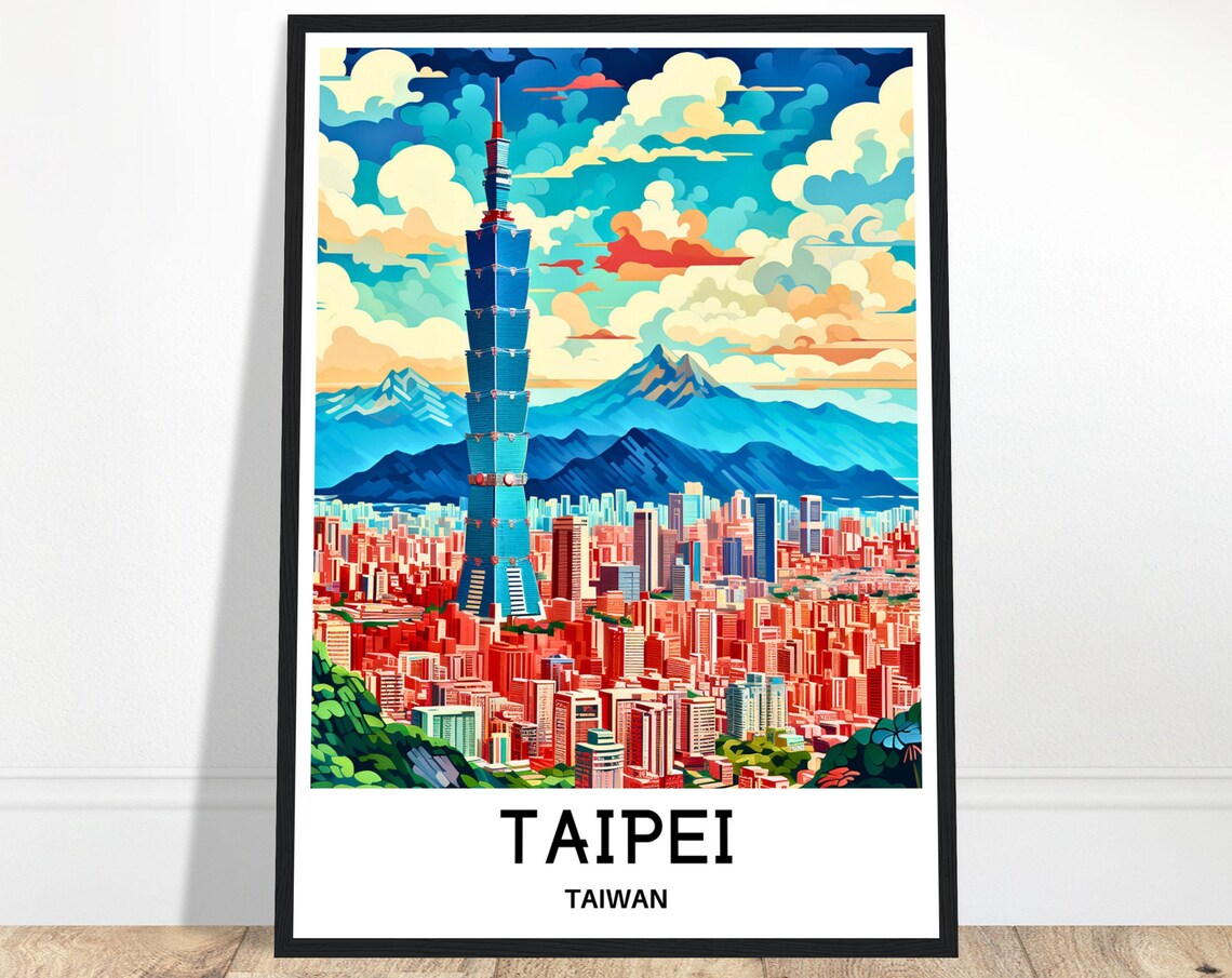 Taipei Travel Print Taipei Poster Asian Art Print Taiwan Lover Gift Wall Hanging Art Home Office Room Decor Taipei City Illustration