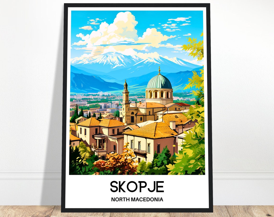 Skopje Travel Print Skopje Poster Macedonian Art Print North Macedonia Lover Gift Wall Hanging Art Home Decor Skopje City Illustration