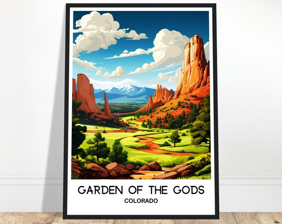 Garden Of The Gods Travel Print National Park Poster Art America Lover Gift Wall Hanging Home Decor Colorado Illustration