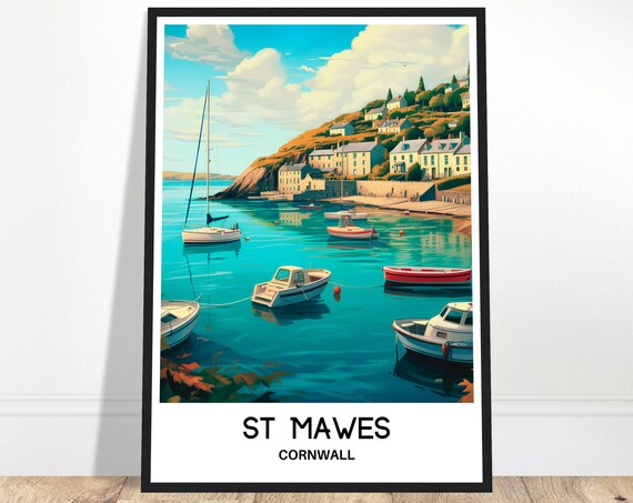 St Mawes Travel Print Poster Cornish Art Cornwall Lover Gift Wall Hanging Home Office Decor Illustration