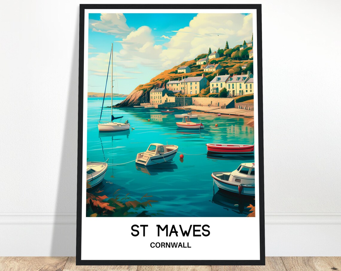 St Mawes Travel Print Poster Cornish Art Cornwall Lover Gift Wall Hanging Home Office Decor Illustration