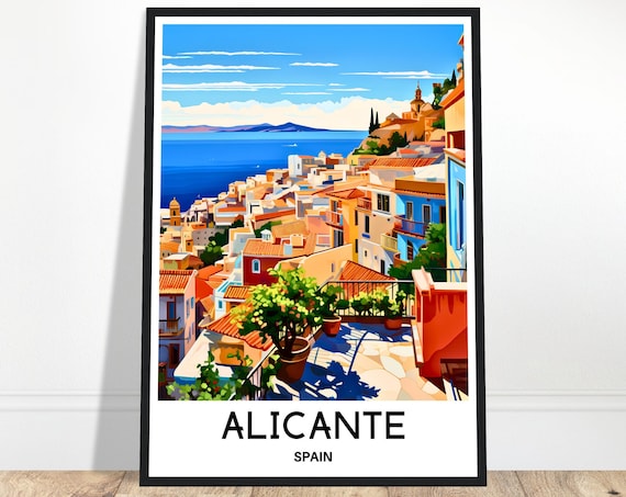 Alicante Travel Print Poster Spanish Art Spain Lover Gift Wall Hanging Home Office Desk Decor City Illustration