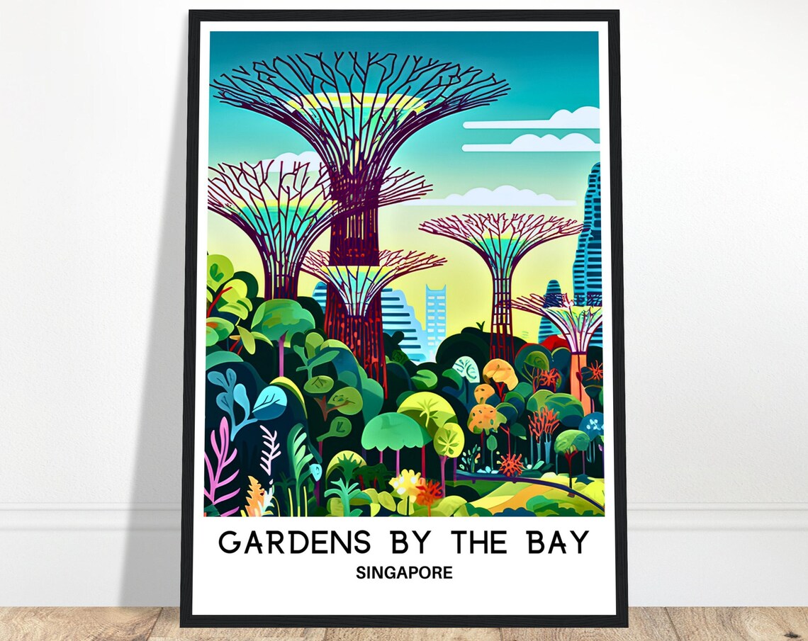 Gardens by the Bay Singapore Supertrees Illustrated Travel Poster