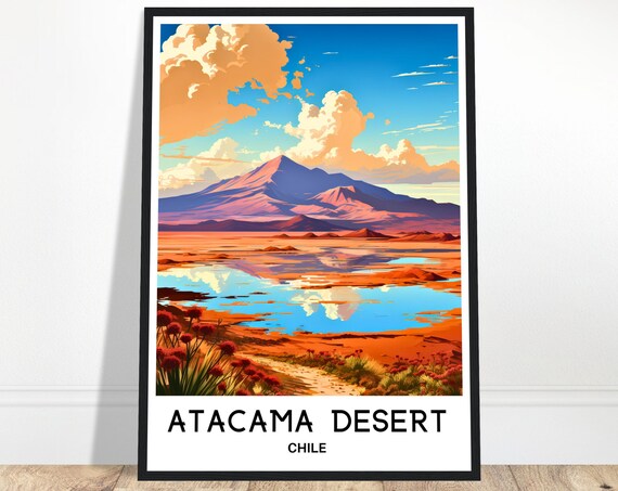 Atacama Desert Chile Salt Flat Lagoon Volcano Sunset Landscape Poster
