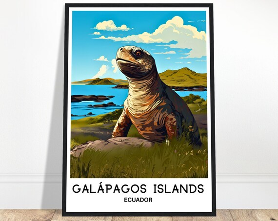 Galapagos Islands Ecuador Giant Tortoise Wildlife Travel Art Poster
