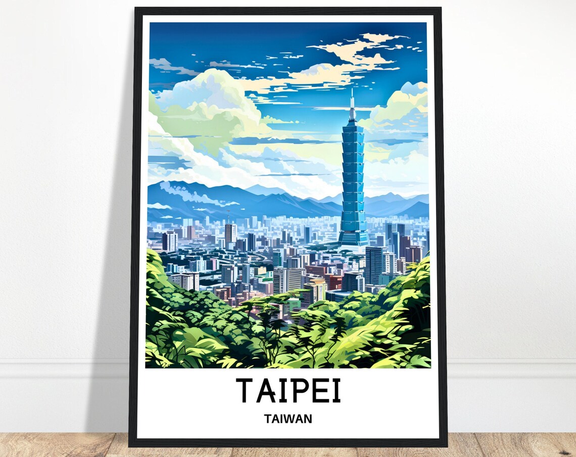 Taipei 101 Taiwan Skyline Mountain City View Travel Art Poster