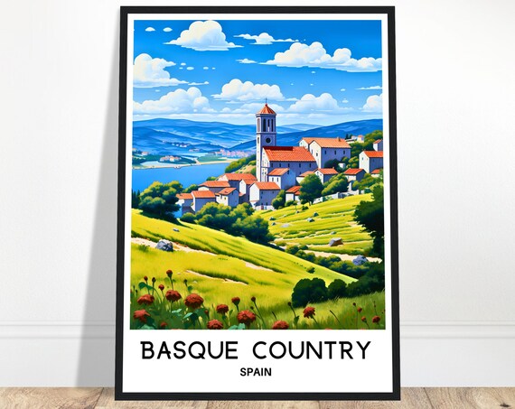 Basque Country Travel Print Poster Spanish Art Spain Lover Gift Wall Hanging Home Decor Illustration