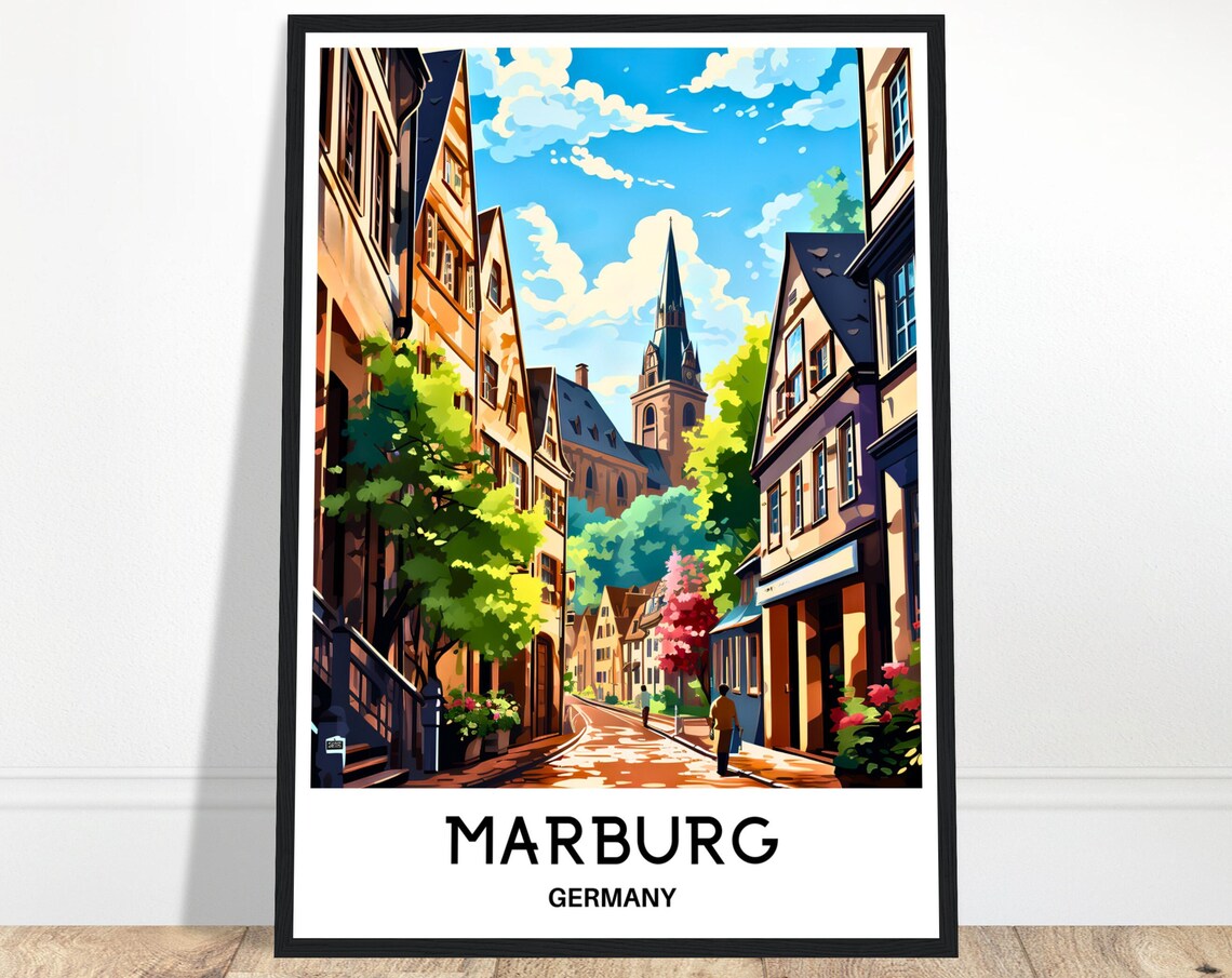 Marburg Travel Poster, German City Illustration