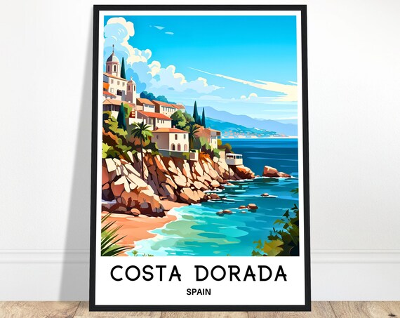 Costa Dorada Travel Print Poster Spanish Art Spain Lover Gift Wall Hanging Illustration Home Office Decor