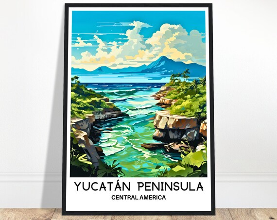 Yucatan Peninsula Travel Print Poster Central America Lover Gift Wall Hanging Home Decor Illustration