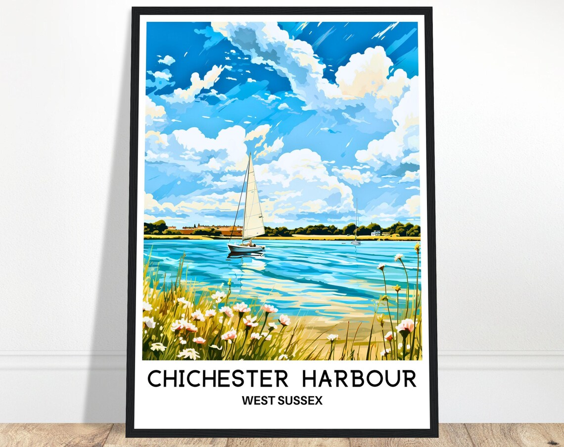 Chichester Harbour Sailboat Wildflower Coast Summer Travel Poster
