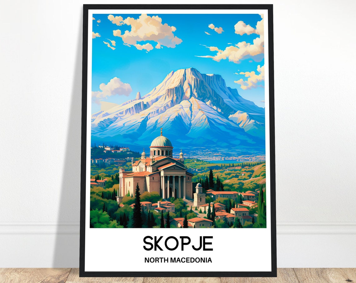Skopje Travel Print Skopje Poster Macedonian Art Print North Macedonia Lover Gift Wall Hanging Art Home Decor Skopje City Illustration