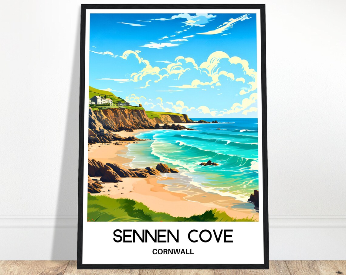 Sennen Cove Cornwall Golden Sandy Beach Turquoise Waves Surf Poster