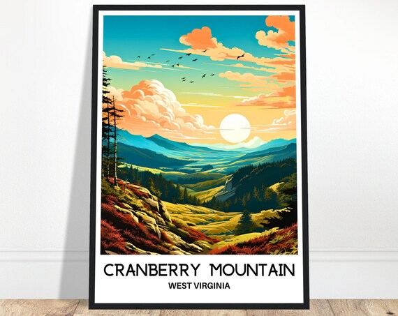 Cranberry Mountain Travel Print Poster Art West Virginia Lover Gift Wall Hanging Illustration Home Decor