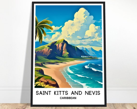 Saint Kitts And Nevis Travel Print Poster Caribbean Art Lover Gift Wall Hanging Island Illustration Home Decor