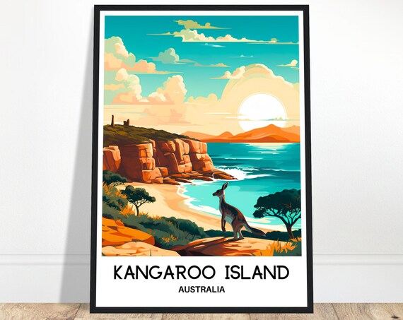 Kangaroo Island Travel Print Poster Australian Art Australia Lover Gift Wall Hanging Illustration