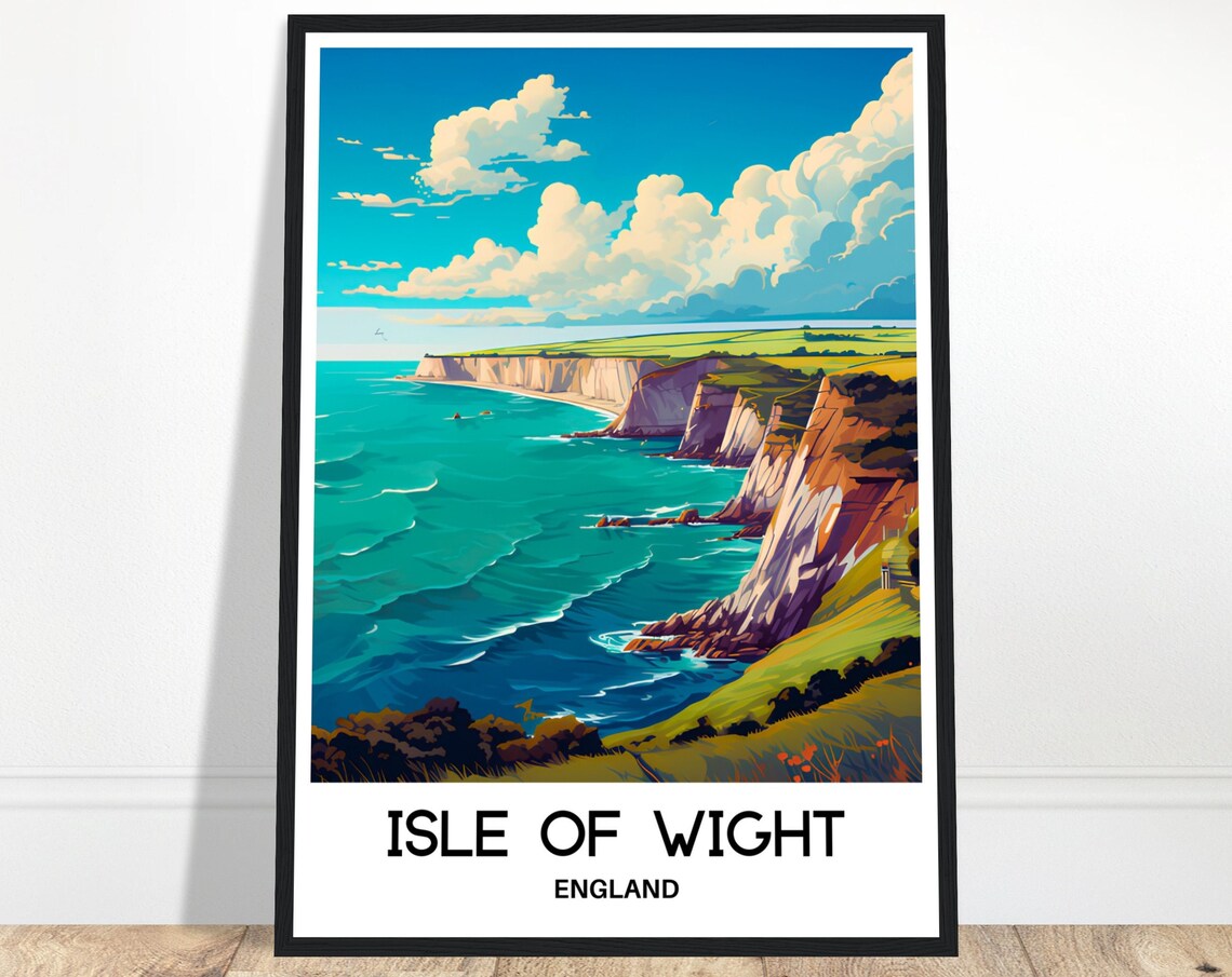 Isle Of Wight White Chalk Cliffs Coastline England Travel Poster