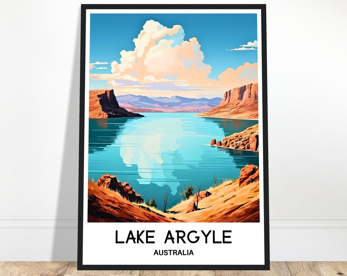Lake Argyle Australia Outback Red Cliffs Blue Reservoir Travel Poster