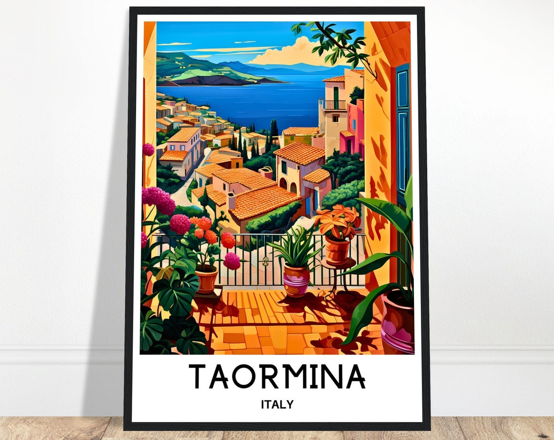 Taormina Travel Print Taormina Poster Italian Art Print Italy Lover Gift Wall Hanging Art Home Office Desk Decor Taormina City Illustration