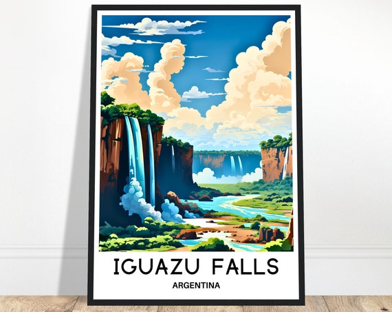 Iguazu Falls Travel Print Poster Argentinian Art Argentina Lover Gift Wall Hanging Home Office Decor Illustration