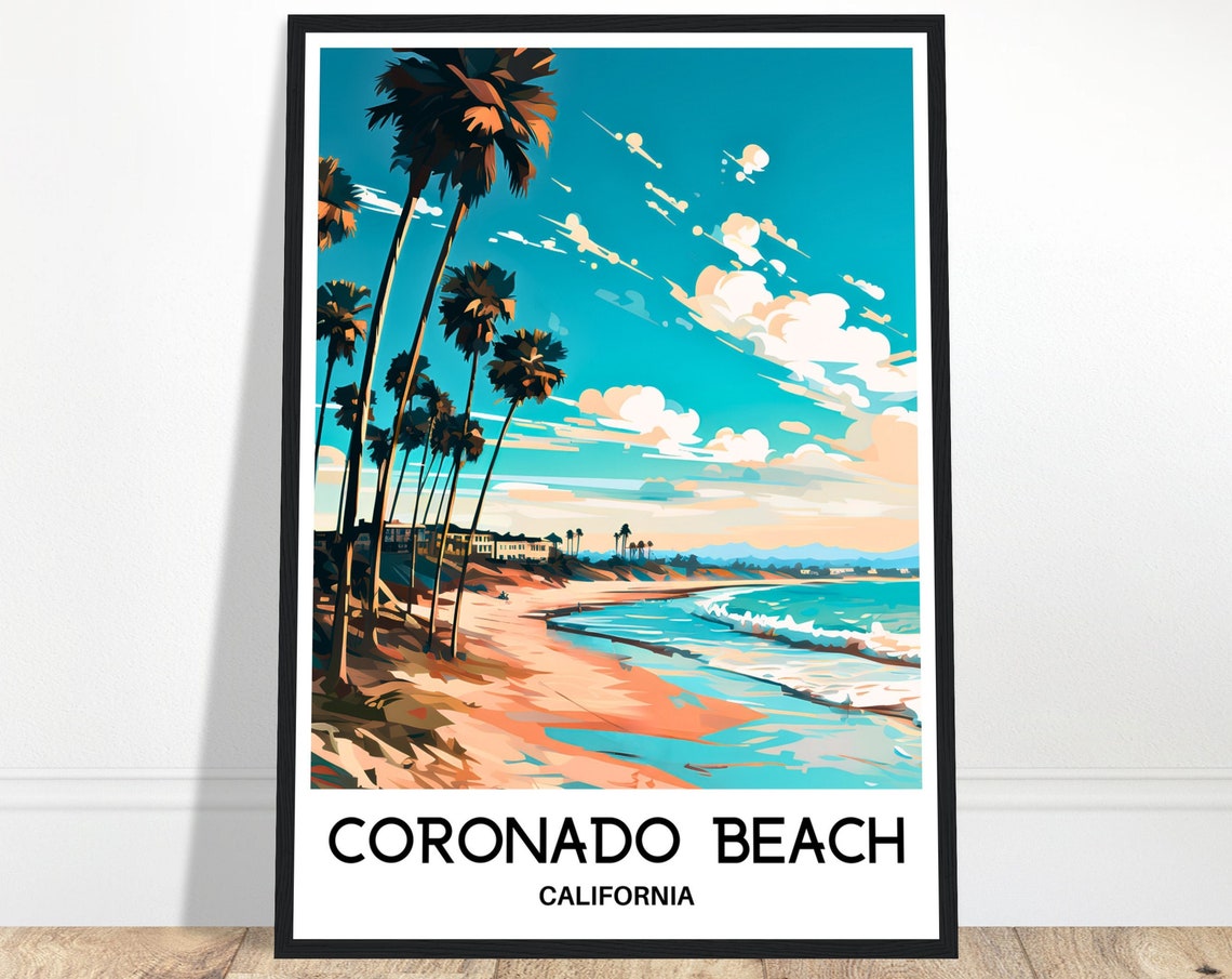 Coronado Beach California Tall Palm Trees Travel Souvenir Poster