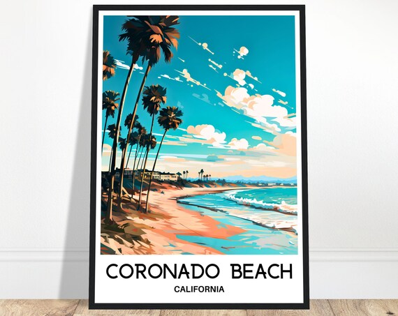 Coronado Beach Travel Print Poster Art Lover Gift Wall Hanging Illustration
