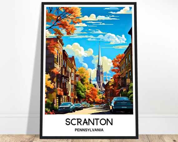 Scranton Travel Print Poster Art Pennsylvania Lover Gift Wall Hanging Home City Illustration