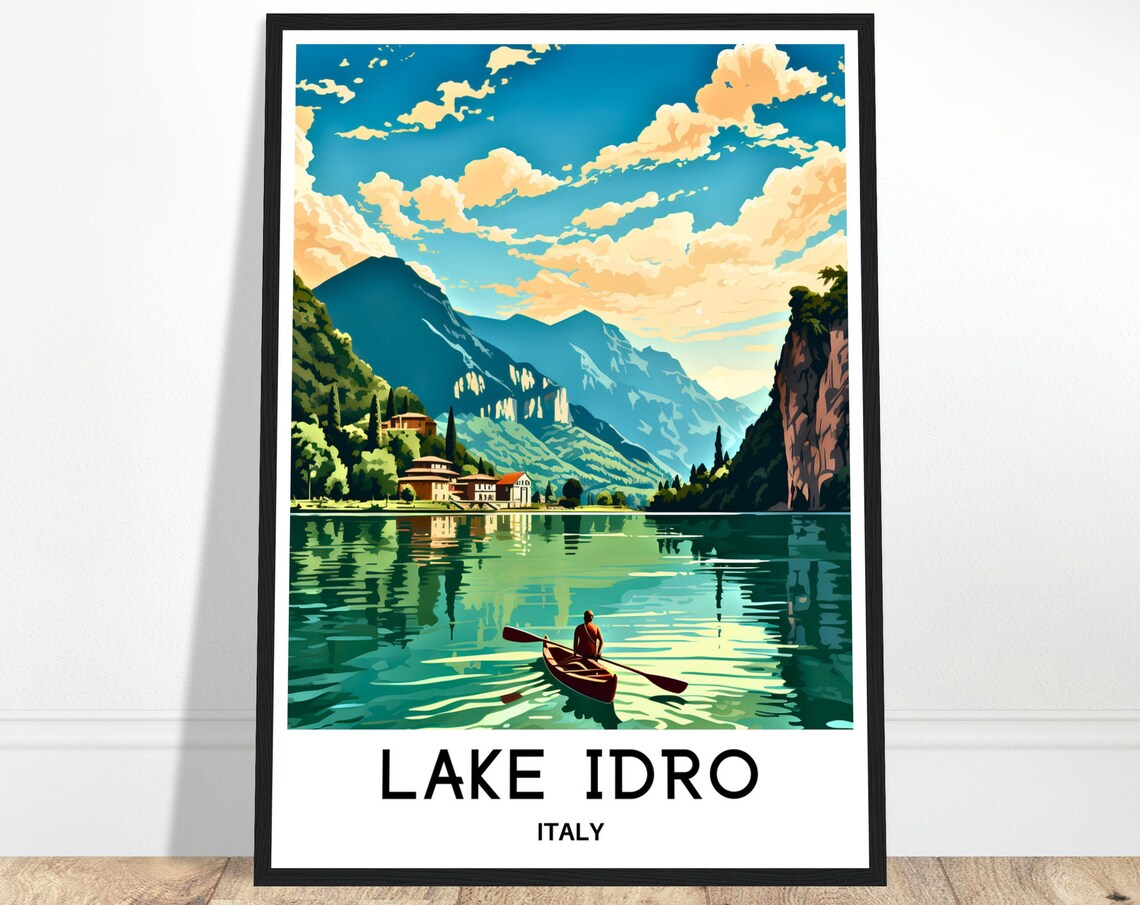 Lake Idro Canoeist Calm Mountain Lake Italian Alps Travel Poster