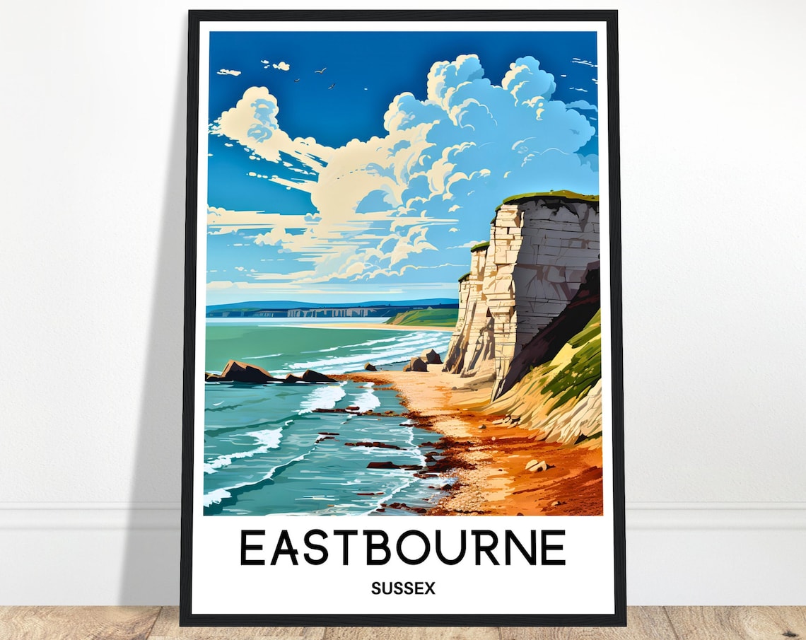 Eastbourne Sussex Chalk Cliffs Coastal Travel Illustration Poster