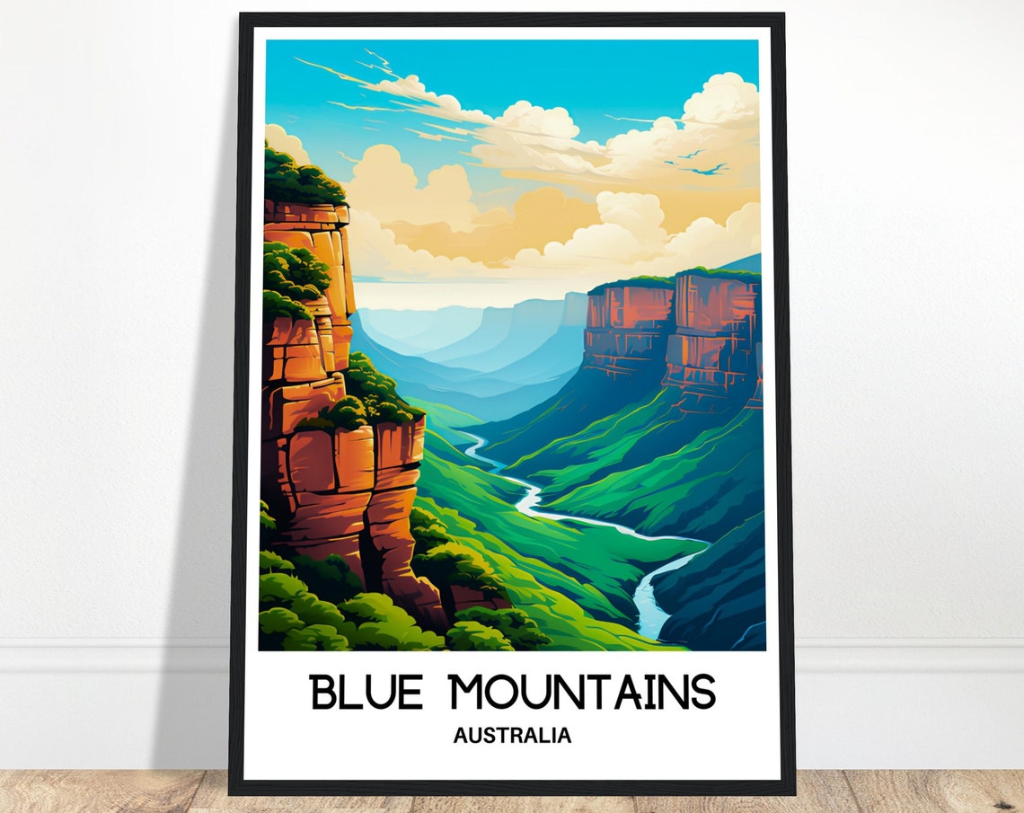 Blue Mountains Australia Sandstone Cliffs Valley Travel Poster