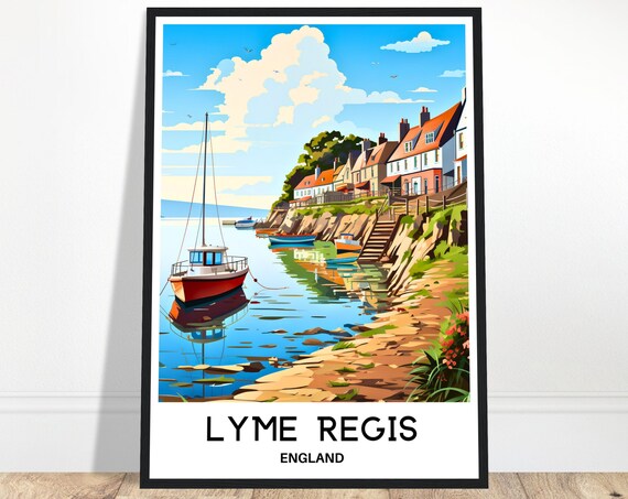 Lyme Regis Travel Print Poster English Art England Lover Gift Wall Hanging Home Office Decor Dorset Illustration