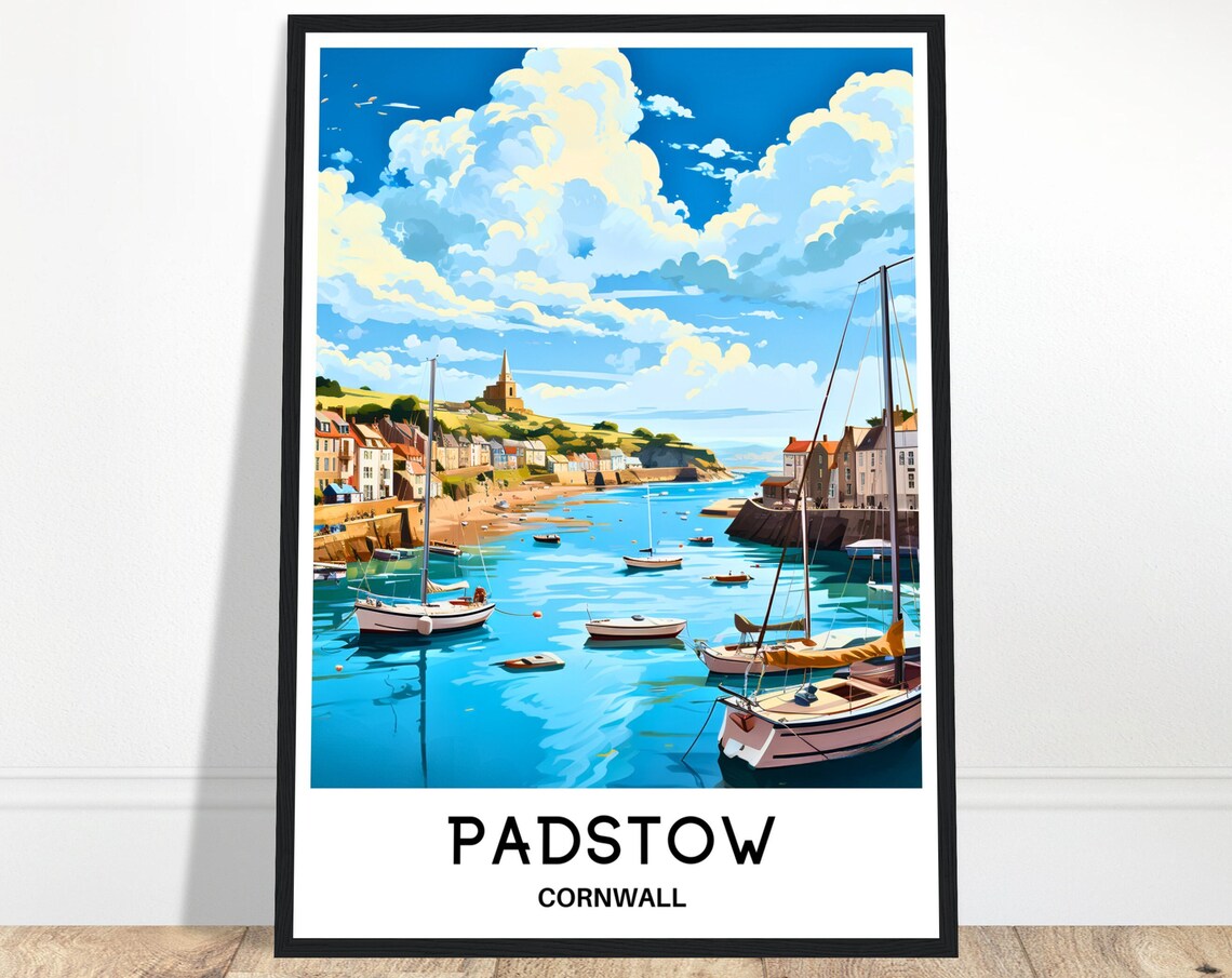 Padstow Cornwall Harbor Sailboats Seaside Town Coastal Travel Poster