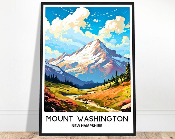Mount Washington Travel Print Poster Art New Hampshire Lover Gift Wall Hanging Illustration Home Decor