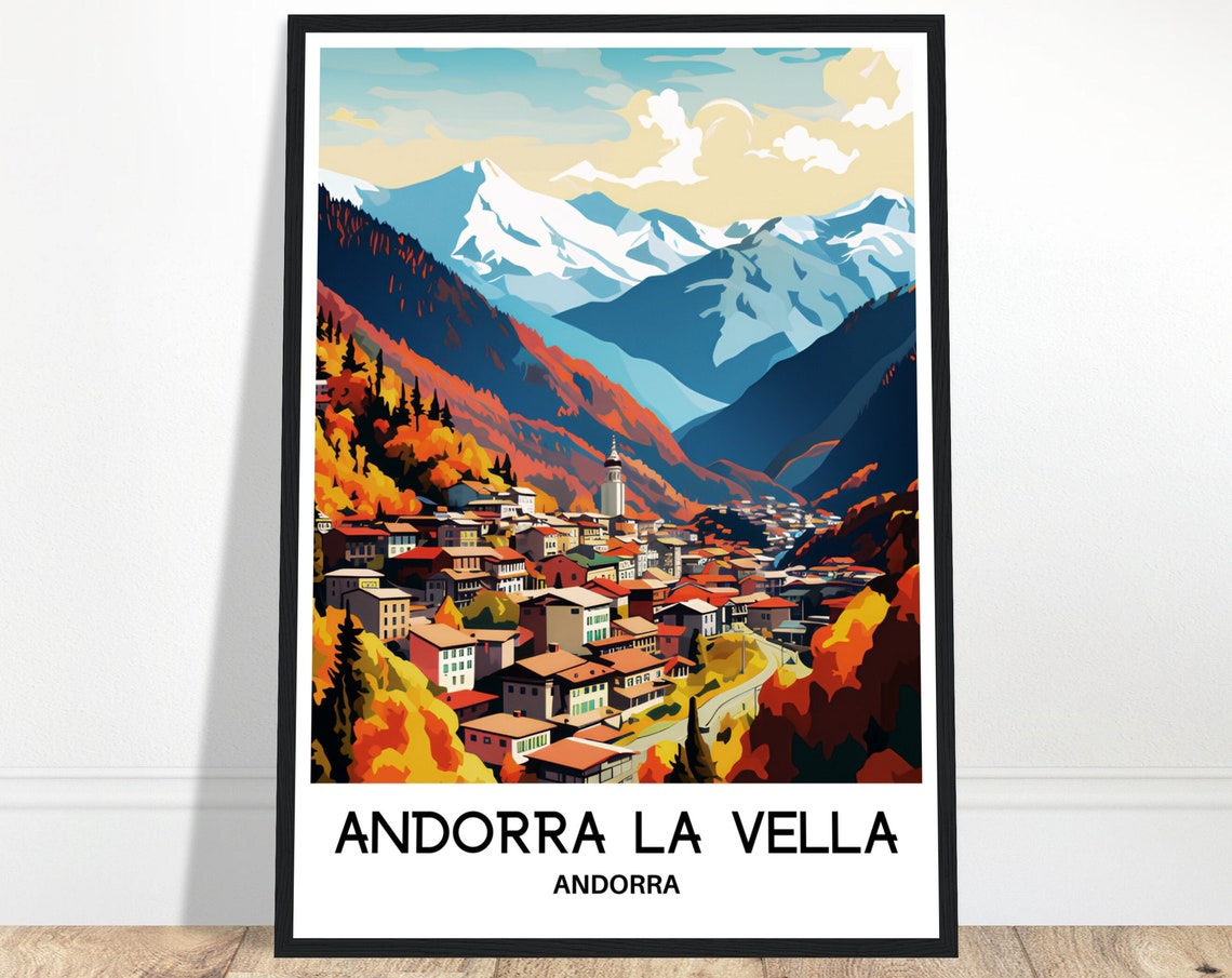 Andorra La Vella Travel Print Andorra La Vella Poster Andorran Art Print Andorra Lover Gift Wall Hanging Andorra La Vella City Illustration