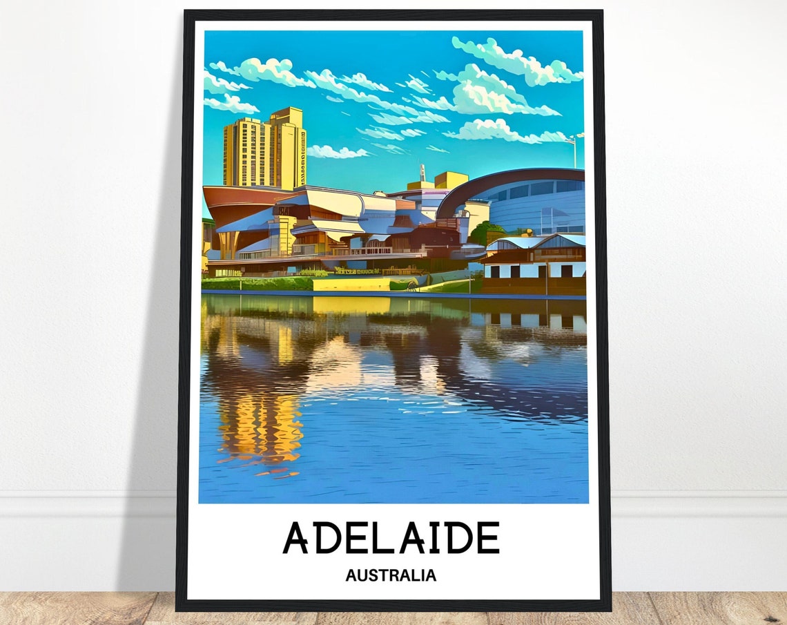 Adelaide Australia City Riverside Skyline Modern Travel Poster