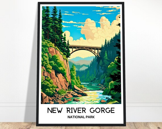 New River Gorge National Park Travel Print Bridge Poster Art West Virginia Lover Gift Wall Illustration