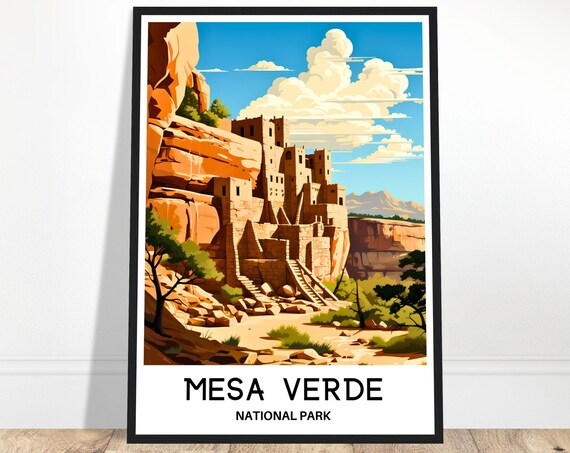 Mesa Verde National Park Travel Print Poster Art Colorado Lover Gift Wall Hanging Illustration Home Decor