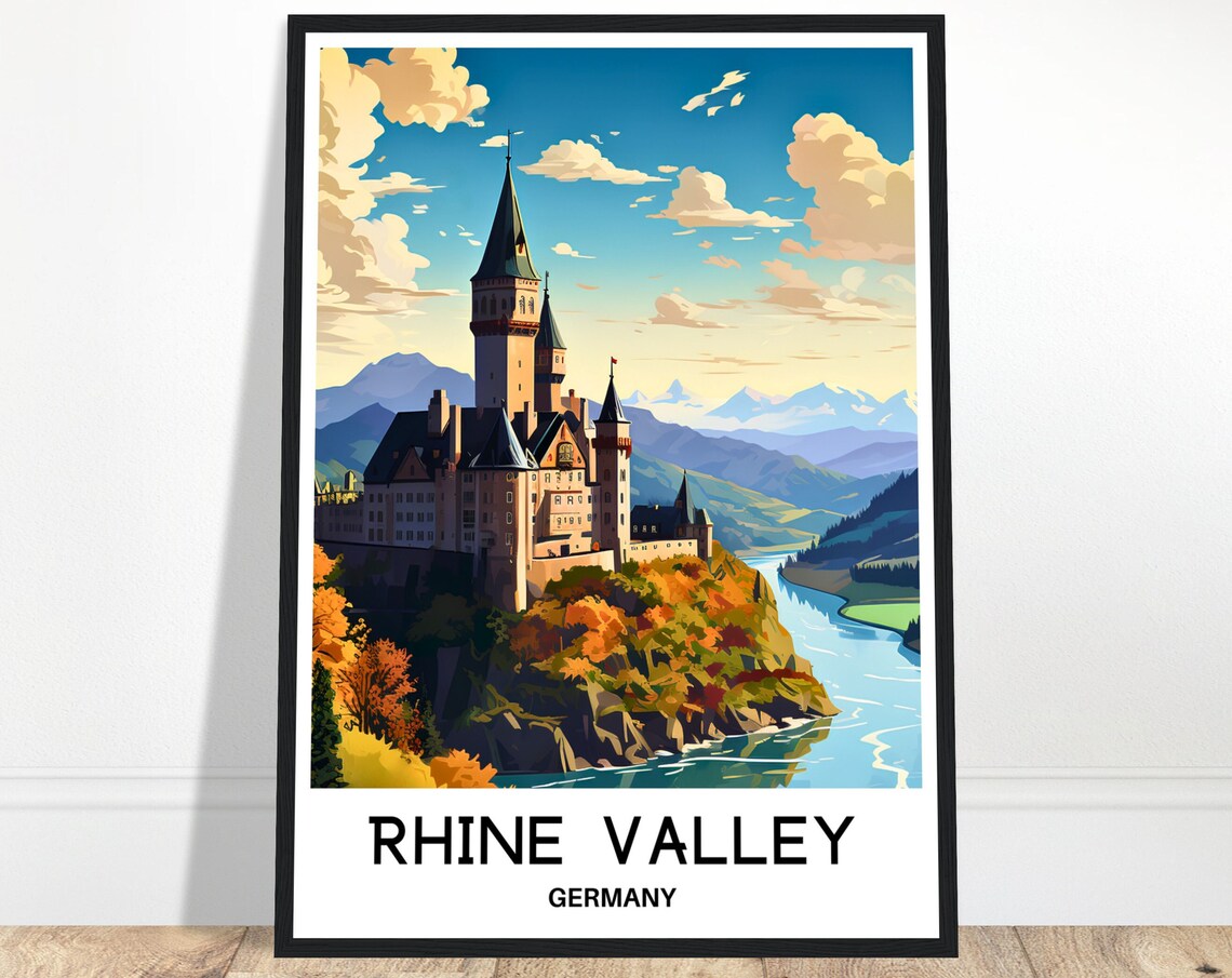 Rhine Valley Germany Fairytale Castle Riverside Travel Art Poster