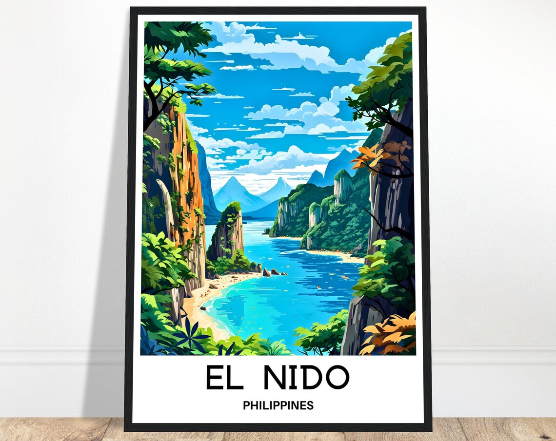 El Nido Philippines Limestone Karst Lagoon Beach Travel Poster